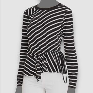 Parker Black and White Asymmetrical Tie Front Blouse